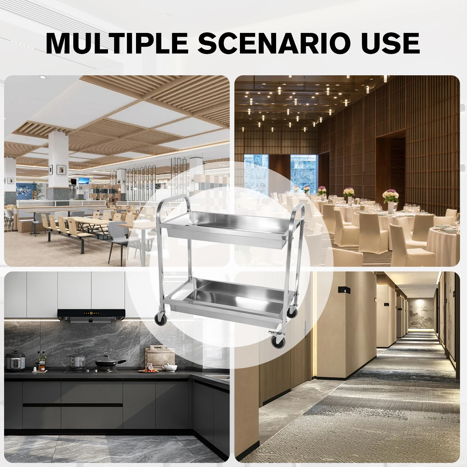 Metal Mobile Food Rolling Cart with Wheels Kitchen Cart Mobile Dining Car Trolley for Kitchen Restaurant Hospital Lab and Hotel