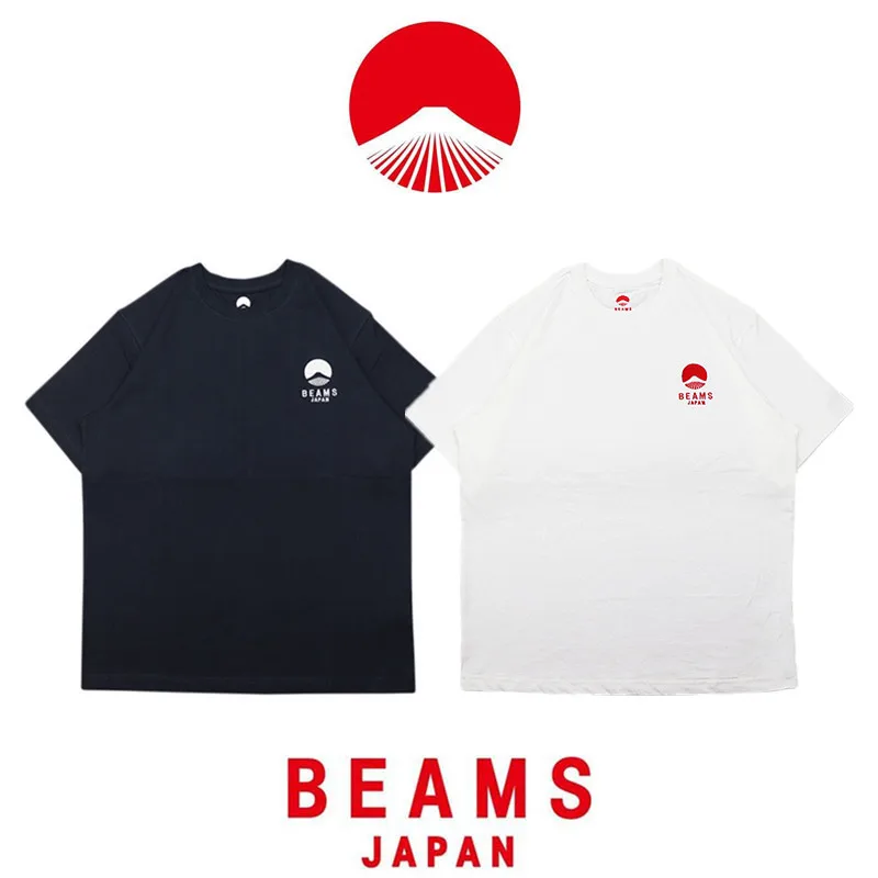 

Loose Fit round Neck Short Sleeve T-Shirt Embroidered Fuji Mountain Logo Japanese Style Casual Summer Fashion Men's Top