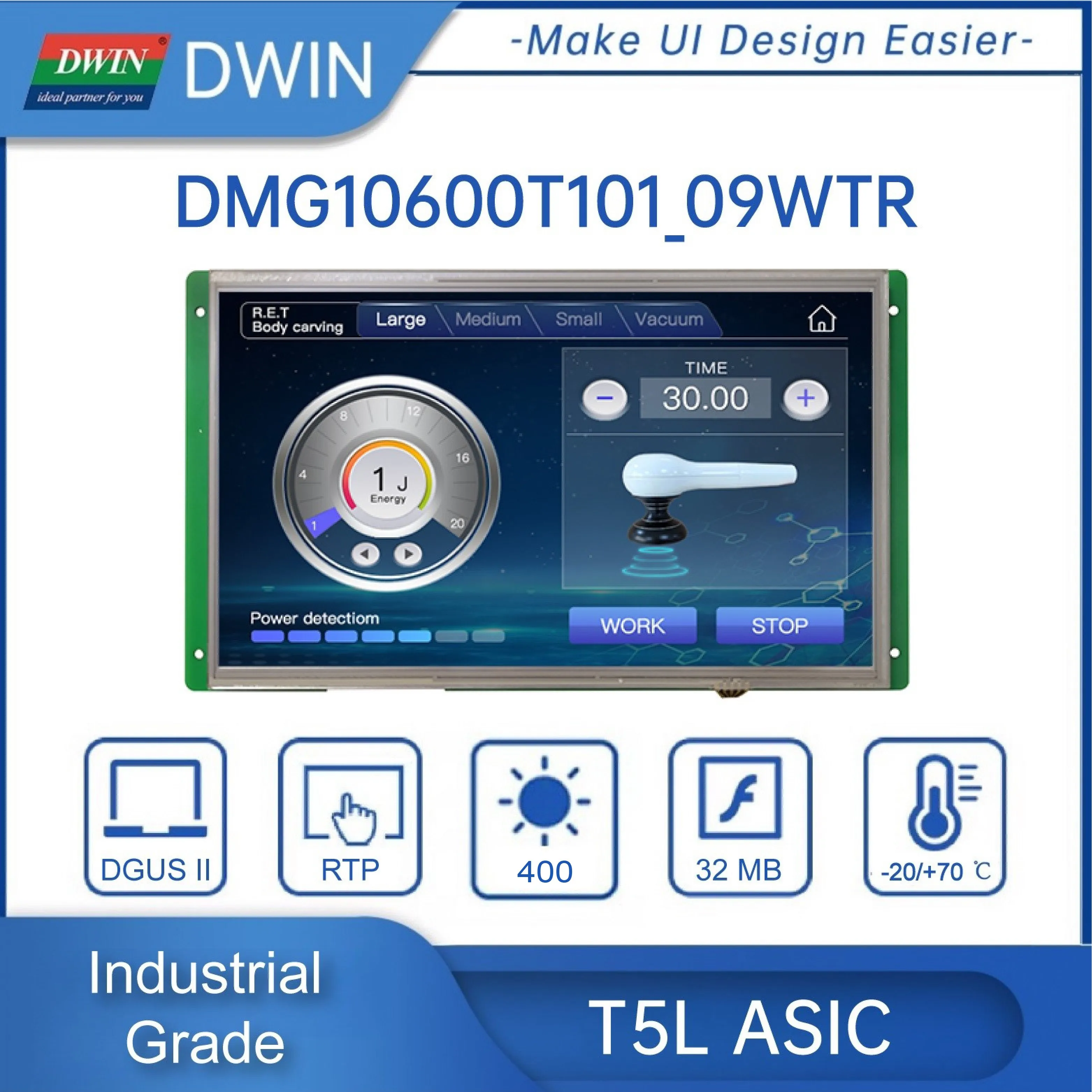 DWIN 10.1 Inch HMI 1024*600 IPS-TFT-LCD Display Industrial-grade High Brightness UART Touch Screen ArduinoESP32 DMG10600T101_09W