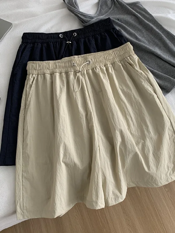 

plus Size Quick Dry Shorts High Waist Wide Leg A-Line Thin Summer Thin Outdoor Casual Loose Fit Polyester Fiber Ladies Pants