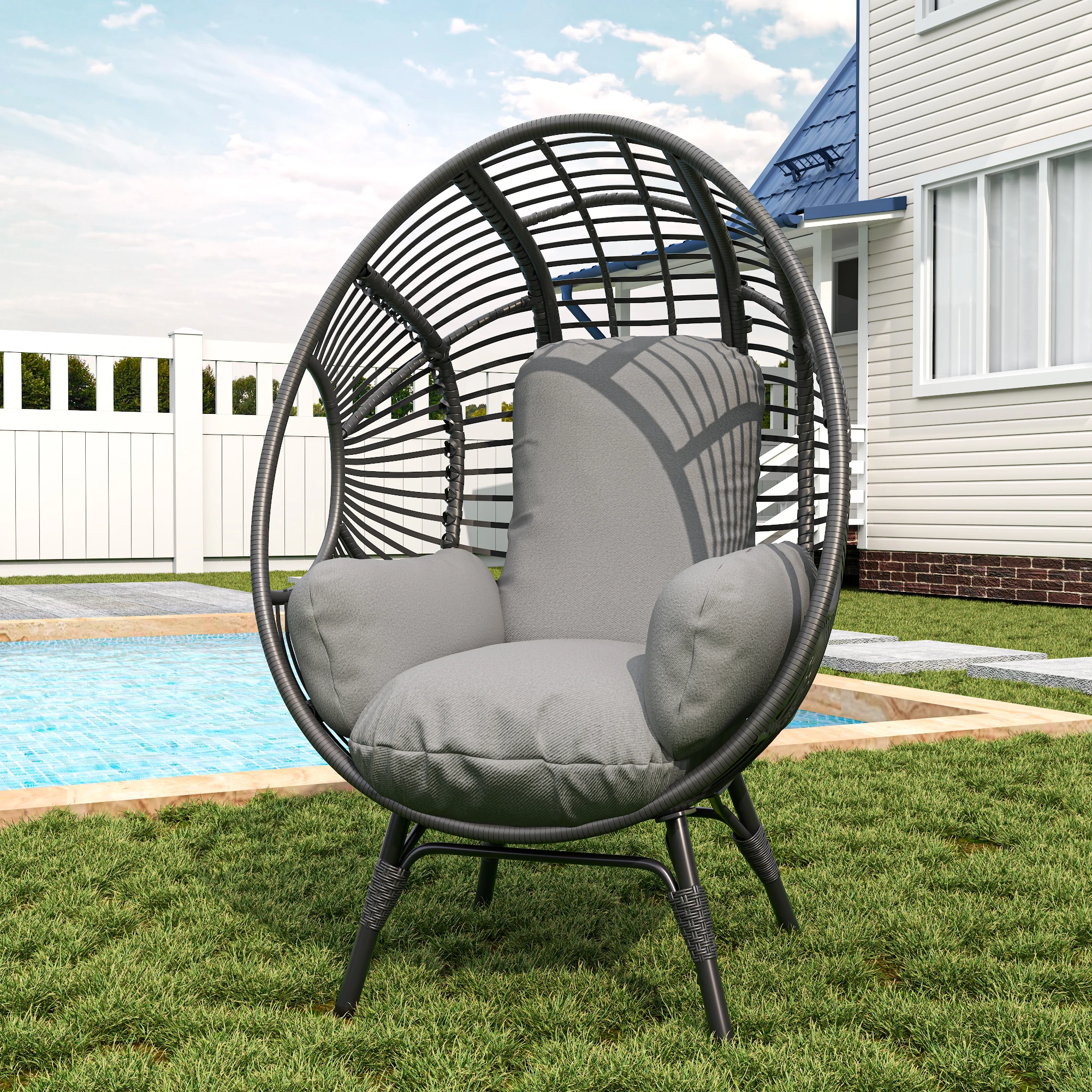

#Elegant Modern Arc Back Hanging Egg Chair Portable Comfortable Capacity Patio Swing