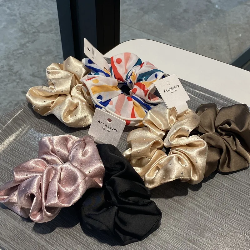 2pcs/set Korea Big Silk Hair Bands For Women Elastic Satin Scrunchies Girls Print Hair Tie Adult Elegance Flower Hair Rope