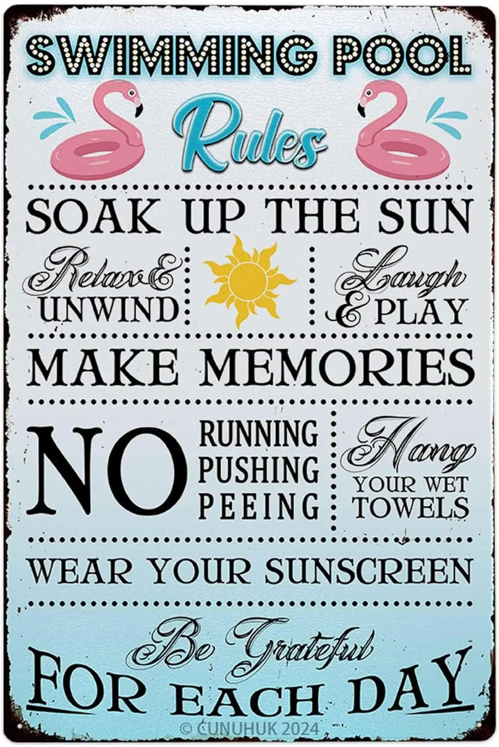 Swimming Pool Rules Sign Swimming Pool Funny Metal Signs Decor for Indoor Outdoor Use 12x8 Inch Durable Hanging Plaque Home Yard