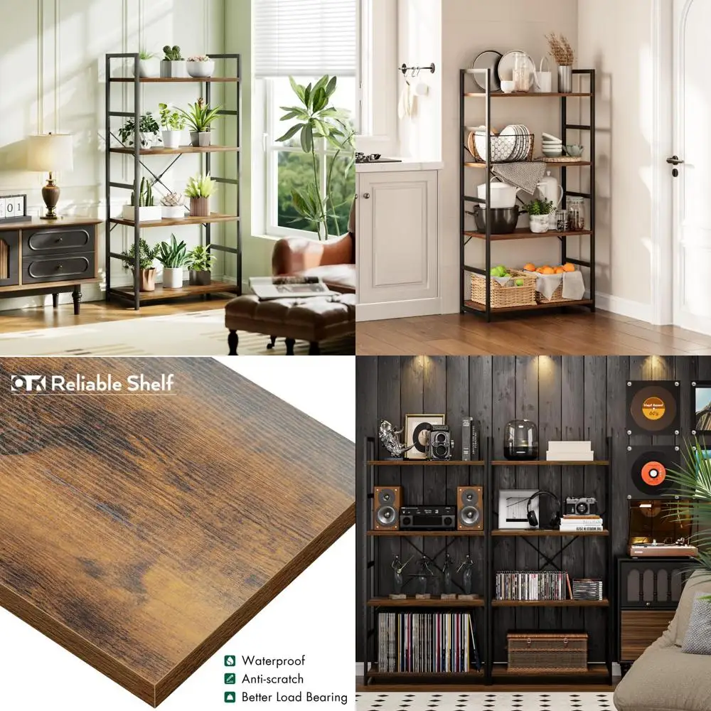 

Stylish 4-Tier Bookshelf: Tall Storage Unit for Home & Office, Living Room, Bedroom, Vintage Modern Design