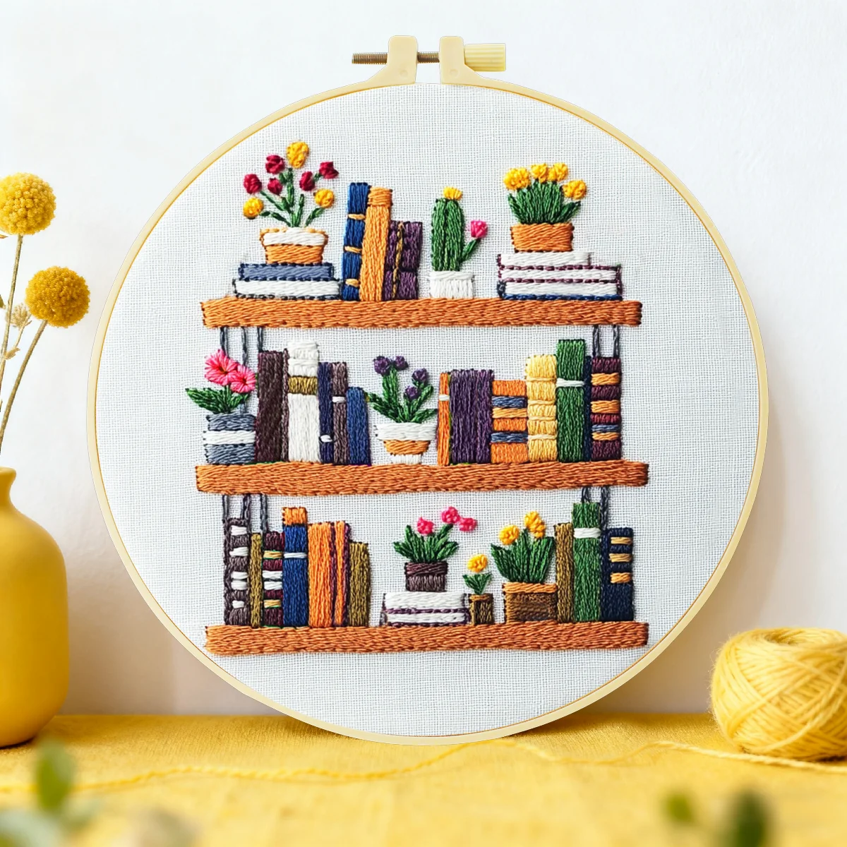 1pc 20X20CM/15X15CM 7.87/6.3inch Bookshelf Embroidery Starte