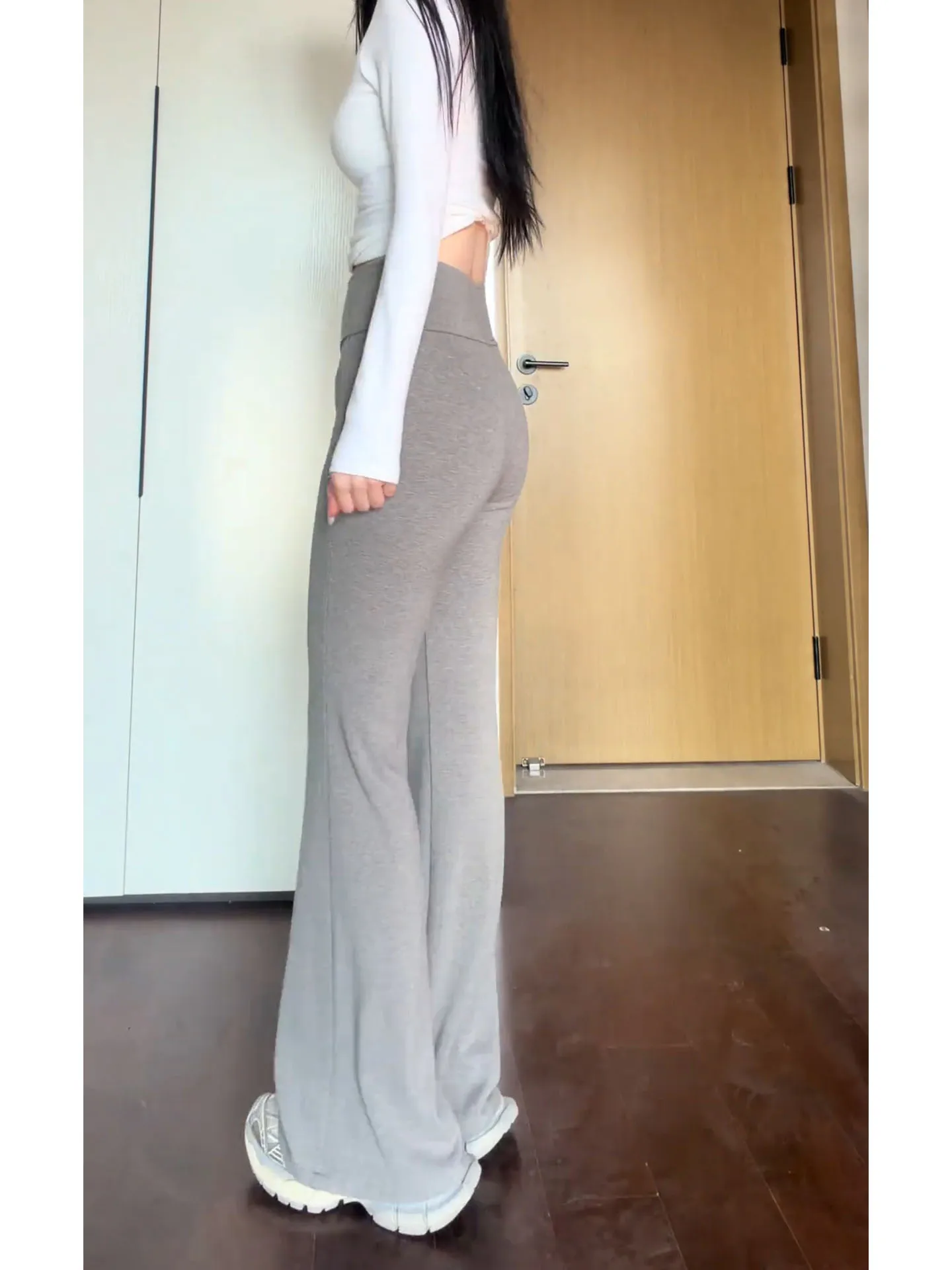 Light ey High Waist Fce Lined Bell Bot Yoga Pants Women's Autumn Winter New Sle Dra Slimming Casual Pants