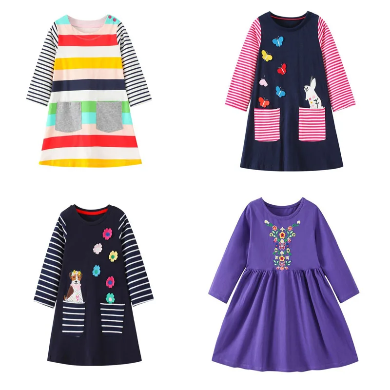 

Jumping Meters 4-10T New Arrival Children's Princess Girls Dresses Pockets Striped Autumn Spring Long Sleeve Frocks Baby Dress