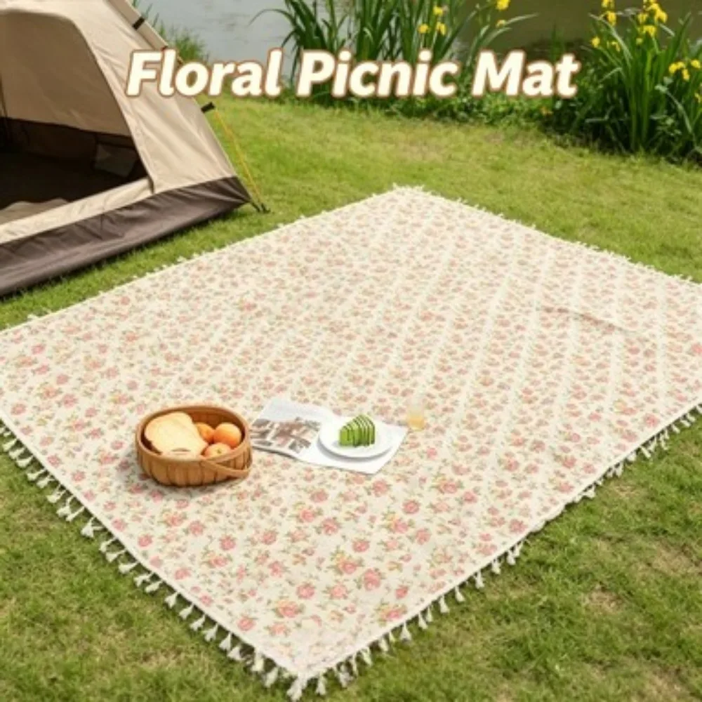Bohemian Rose Picnic Mat Foldable Outdoor Beach Blanket Portable Camping Travel Hiking Waterproof Ground Mat Family