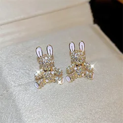New 18k Gold Plated Zircon Rabbit Earrings Sweet Fashion Design Sense Earrings Cute Personality Daily Earrings Wholesale Female
