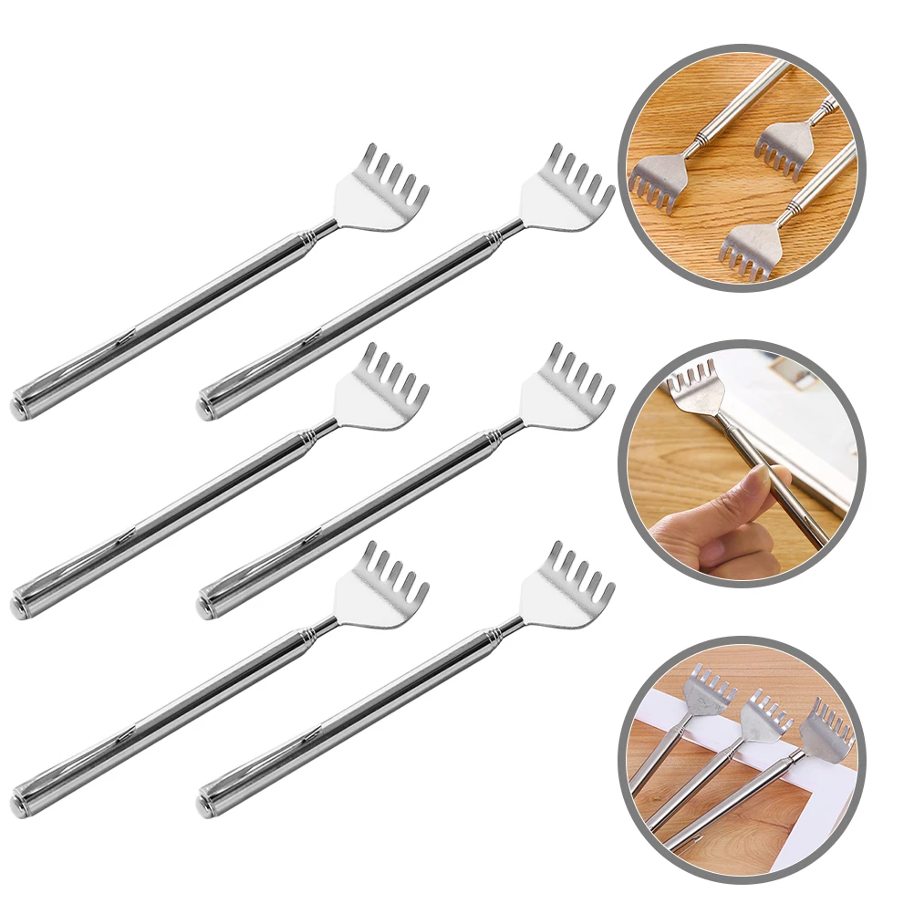 

6 Pcs Telescopic Back Scratcher Stainless Steel Extendable Claw Shape Lightweight Durable Portable For Travel Use