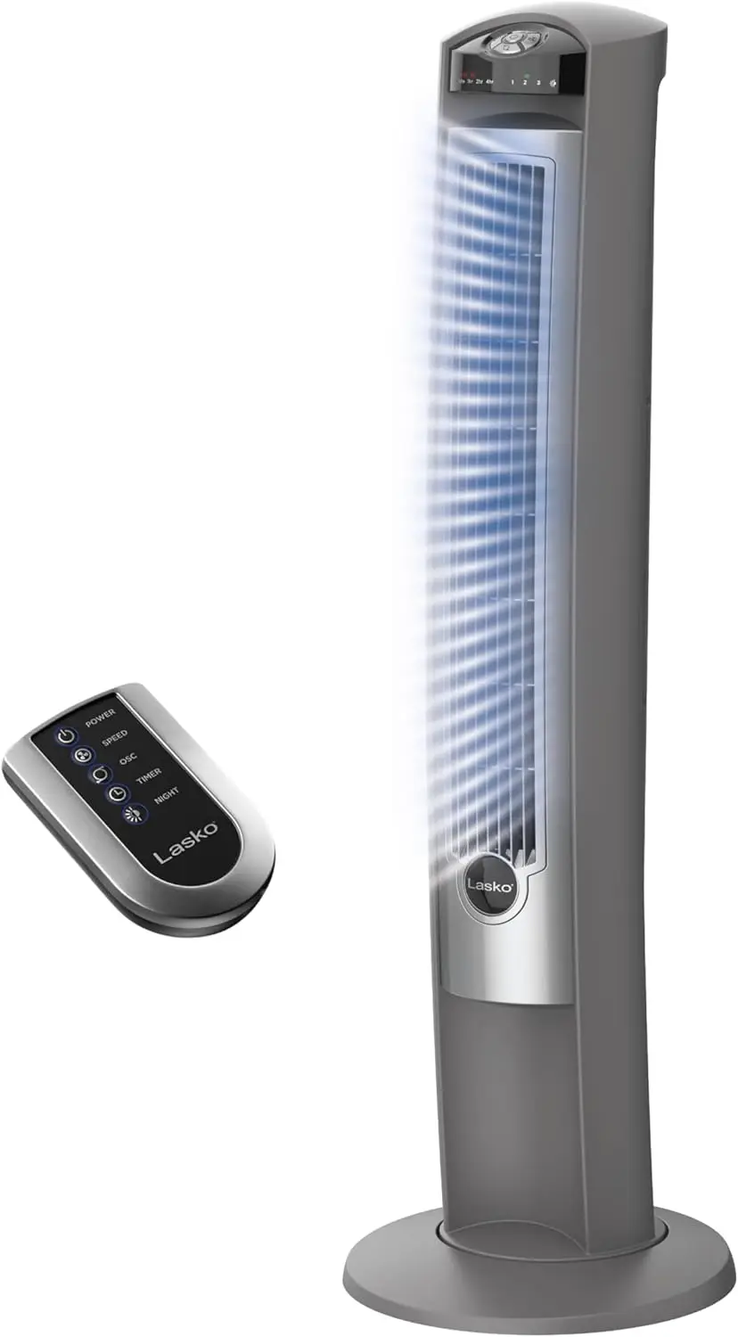 

42" Silver Oscillating Tower Fan with Remote, Quiet Floor Fan for Bedroom