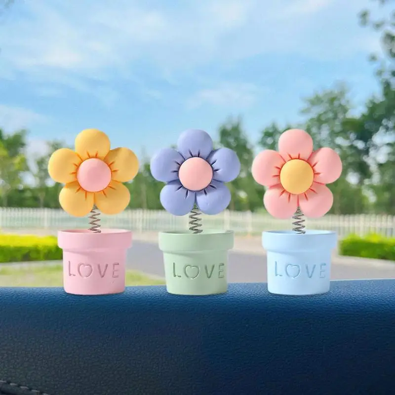 Car Dancing Dashboard Flowerpot Decoration Cute Shaking Head Vehicle Ornament Handmade Simulation Potted Plant 5Pcs For Table