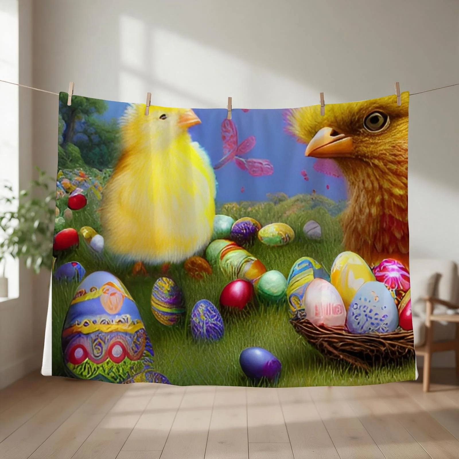 Colorful Festive Easter Eggs Easter Bunny Spring Flowers Chick Version 10 Throw Blanket
