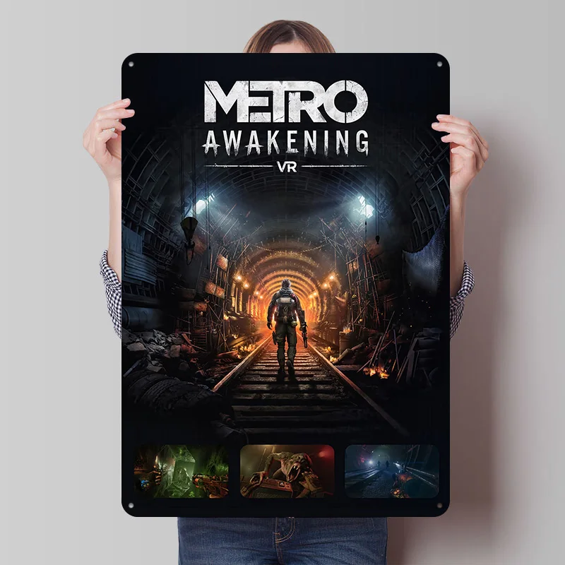 Metro Awakening VR Game Cover Metallposter, personalisierte Wandkunst, Retro-Vintage-Blechschilder für Fans, Badezimmer-Dekoration, Wand-Deko