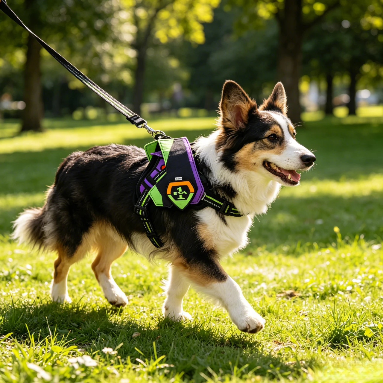 Evangelion-01 Dog Harness Set, Adjustable No-Pull Pet Vest with Retractable Joystick Leash, Anime Costume for Dogs Cats