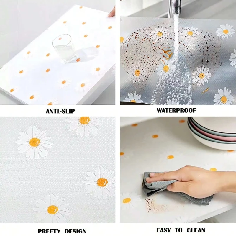 Picture 6: 1 Roll Daisy EVA Waterproof Fridge Pad Thickened Moisture-proof Anti Oil Kitchen Cupboard Mat Environmentally Shelf Drawer Liner