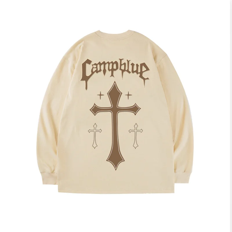 Graphic T Shirts Mens Casual Shirts Printed O Neck Tshirts Long Sleeves Pullovers Mans Tops Cross Pattern Sweatshirts Streetwear
