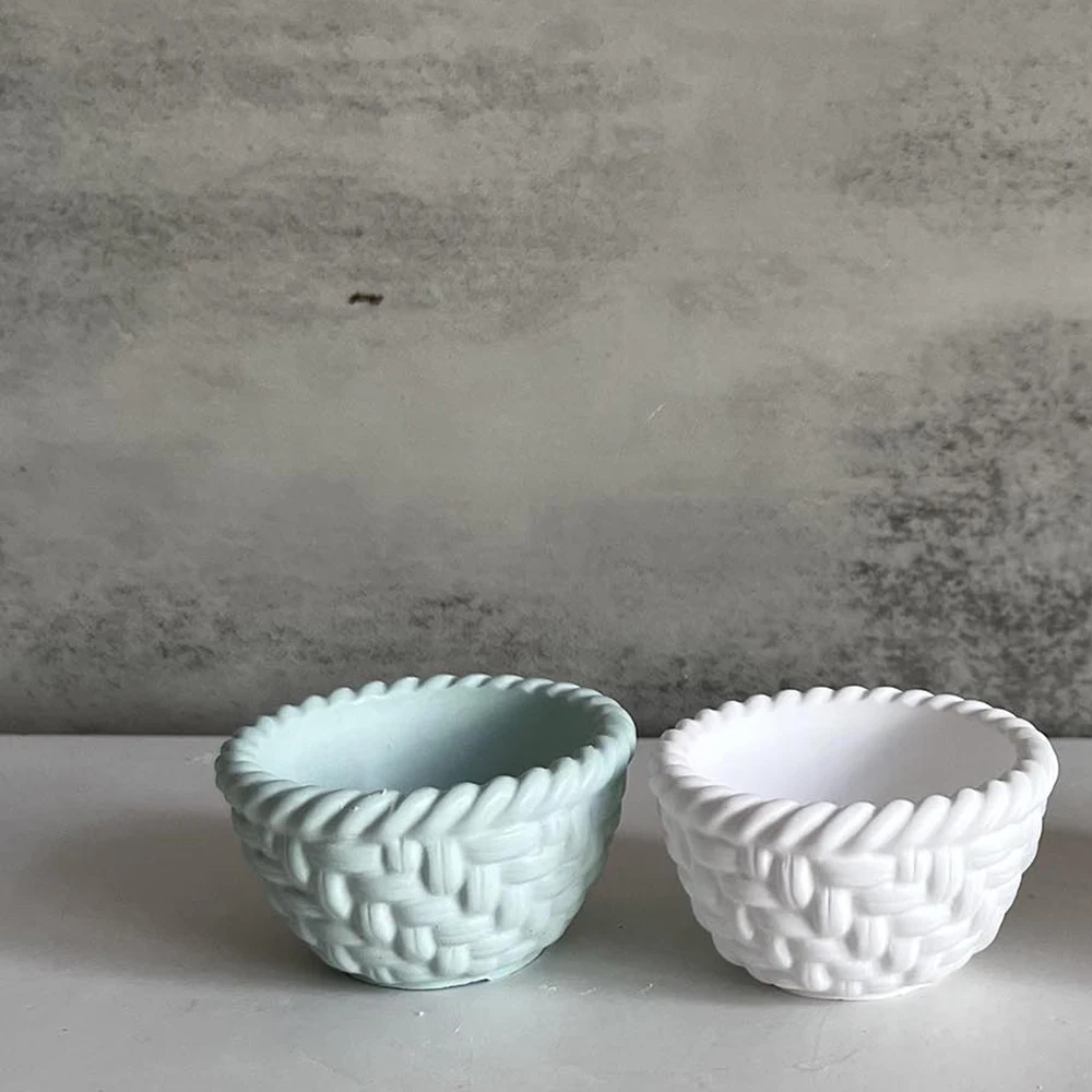 Woven Flower Basket Silicone Mold DIY Concrete Candle Cup Plaster Silicone Mold Wave Vase Pen Holder Plaster Bowl Clay Mold