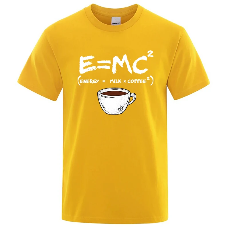 Zomer Heren T-shirt 100% Katoen Casual Grappig Energie = Melk + Koffie Print Mannen Cool Losse O-hals Tops Voor mannen Korte Mouw Mannelijke Tees - afbeelding 1
