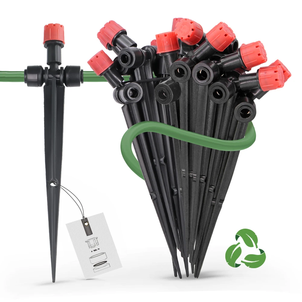 

1/4″ 8-hole Drippers w/ Stake 360° Adjustable 0-80L/H Flow Sprinkler Slip Lock for Garden Irrigation Micro Drip Watering System