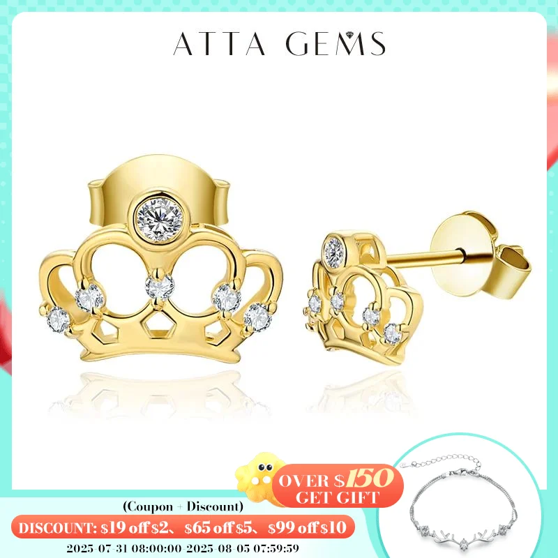 

Attagems Crown Moissanite Stud Earrings Women Sterling Silver 925 Classic Style Korean Fashion Small Earring Pendientes 귀걸이 Gift