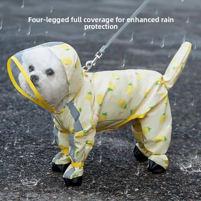 

Pet Raincoat Poncho Full Coverage Four-legged Small Dogs Rainy Season Walks Transparent Hooded Jumpsuit Dogs Waterproof Coat