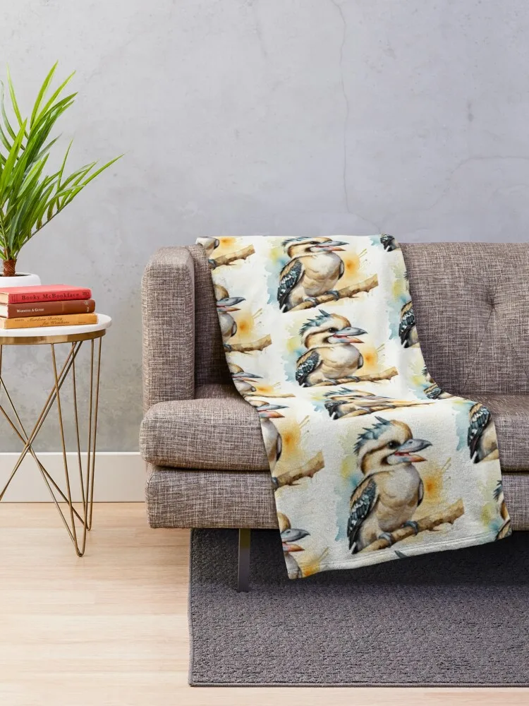 Watercolor Laughing Kookaburra Throw Blanket Polar Tourist Bed covers Soft Big Blankets