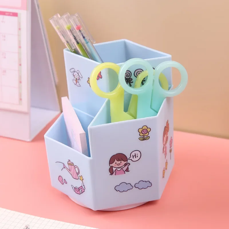 INS Rotating Pen Holder Home Office Makeup Box Stationery DIY Creative Desktop Student Storage Bucket Pencil Cup Desk Organizer