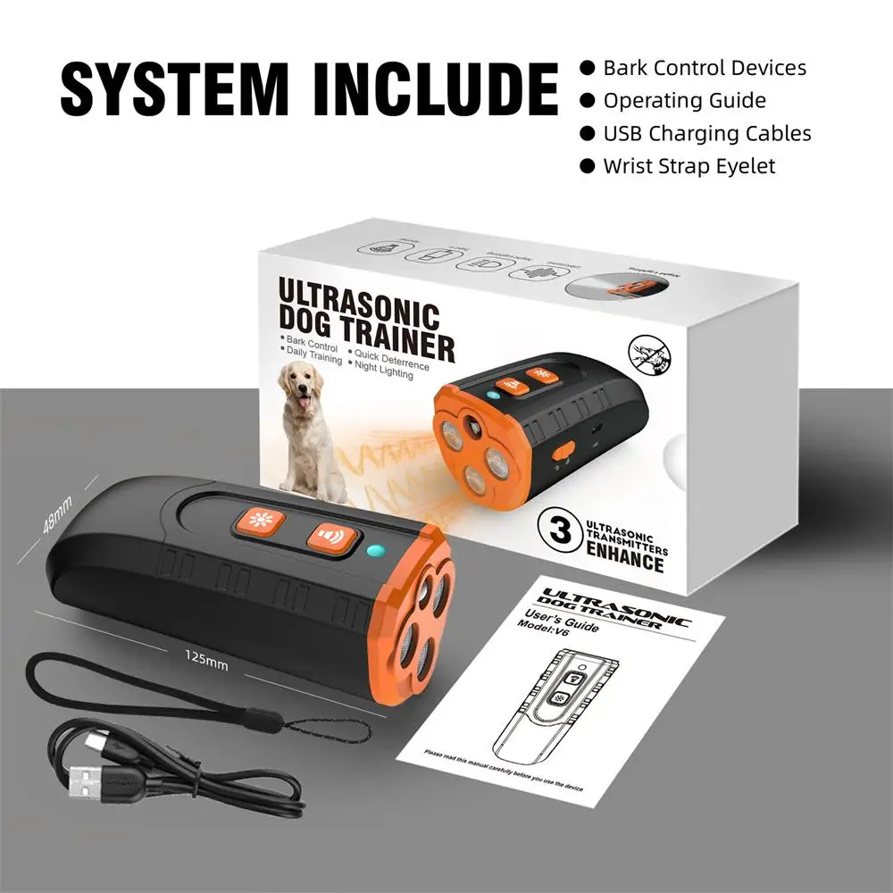 2024 Release Pet Dog Repeller Ultrasonic Dog Training Device Rechargeable Anti Dog Bark Deterrent Device With LED Flashlight