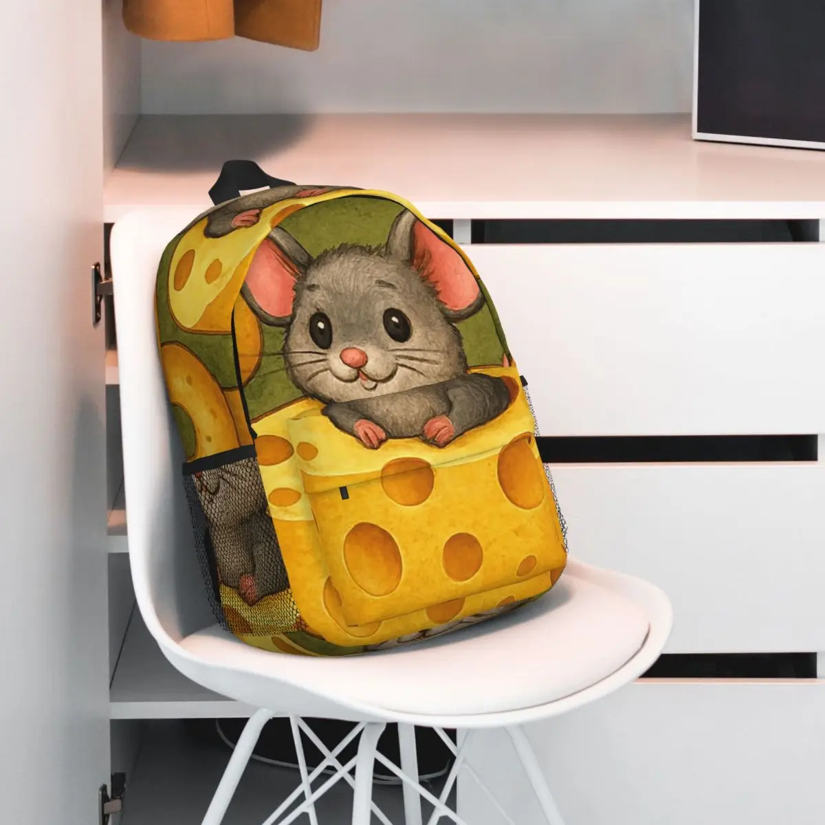 Cartoon Mouse And Cheese Backpack Student BookBag Children School Bag Computer Shoulder Bags for Men Women