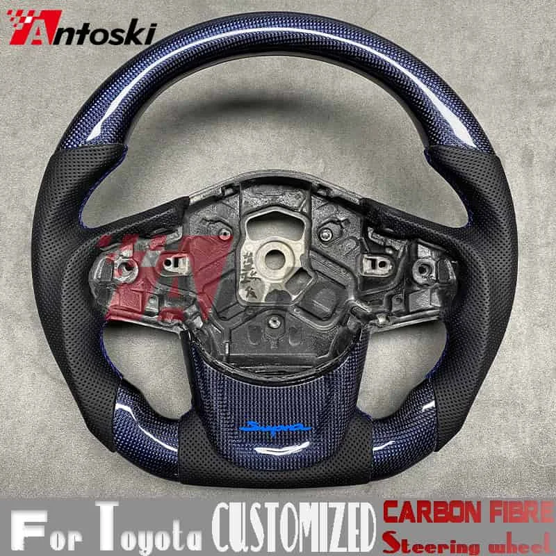 

Индивидуальный руль из углеродного волокна для Toyota Supra A90, перфорированная кожа, алькантара, синий спортивный стиль
