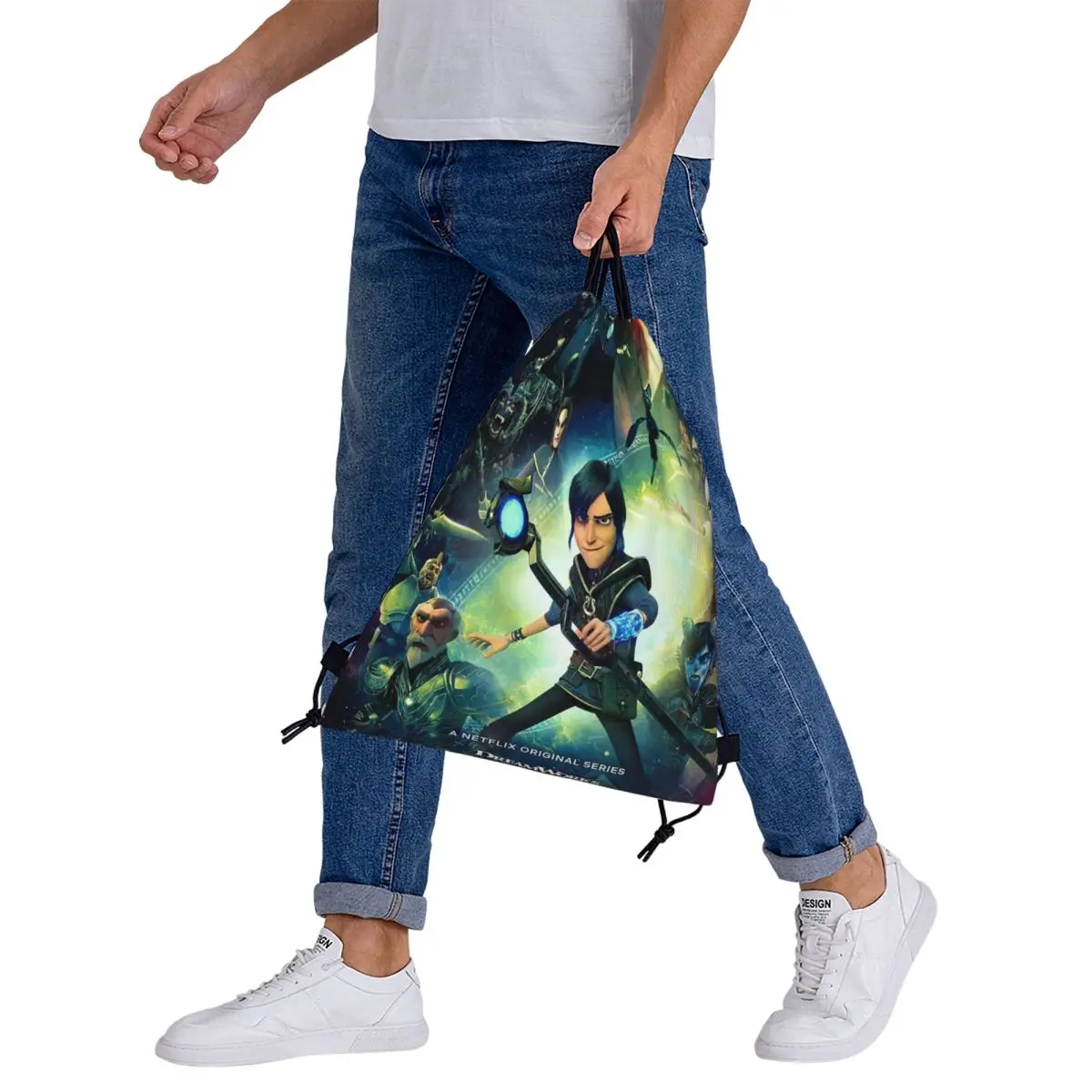 Trollhunters dos desenhos animados mochilas casuais portáteis sacos de cordão sapatos saco sacos de livro para homem mulher estudantes