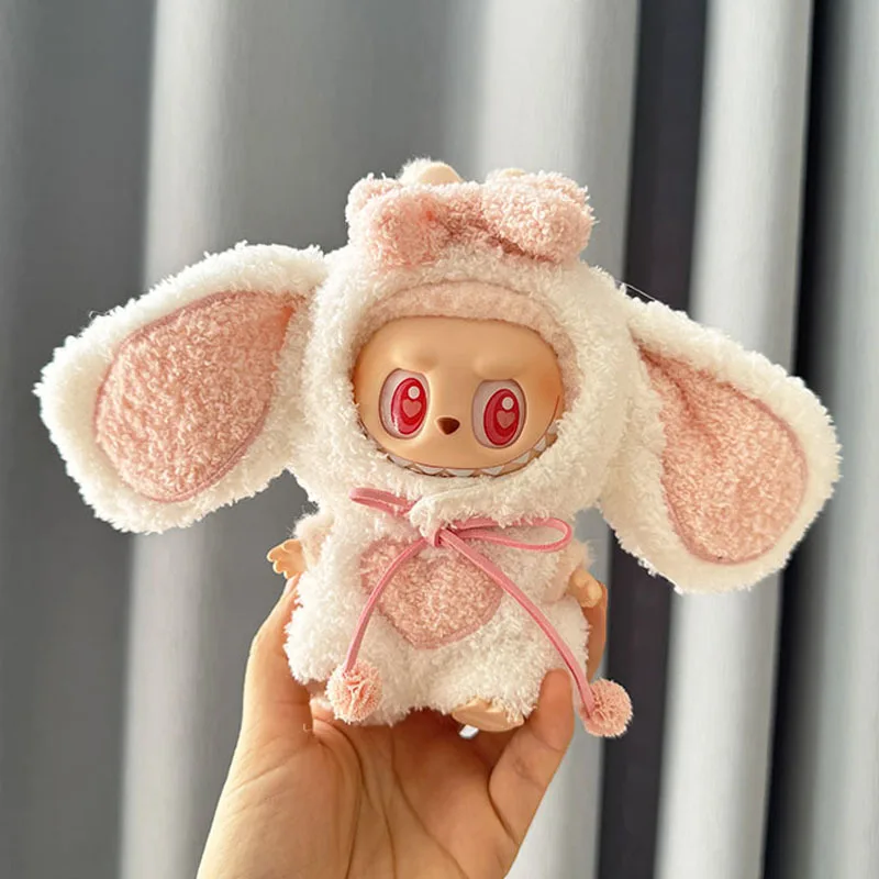 

15cm/17cm Labubu I II Dolls Clothes Cute Heartbeat Big Ear Rabbit Set Sitting Party Accessories Clothing Plush Doll'S Clothes