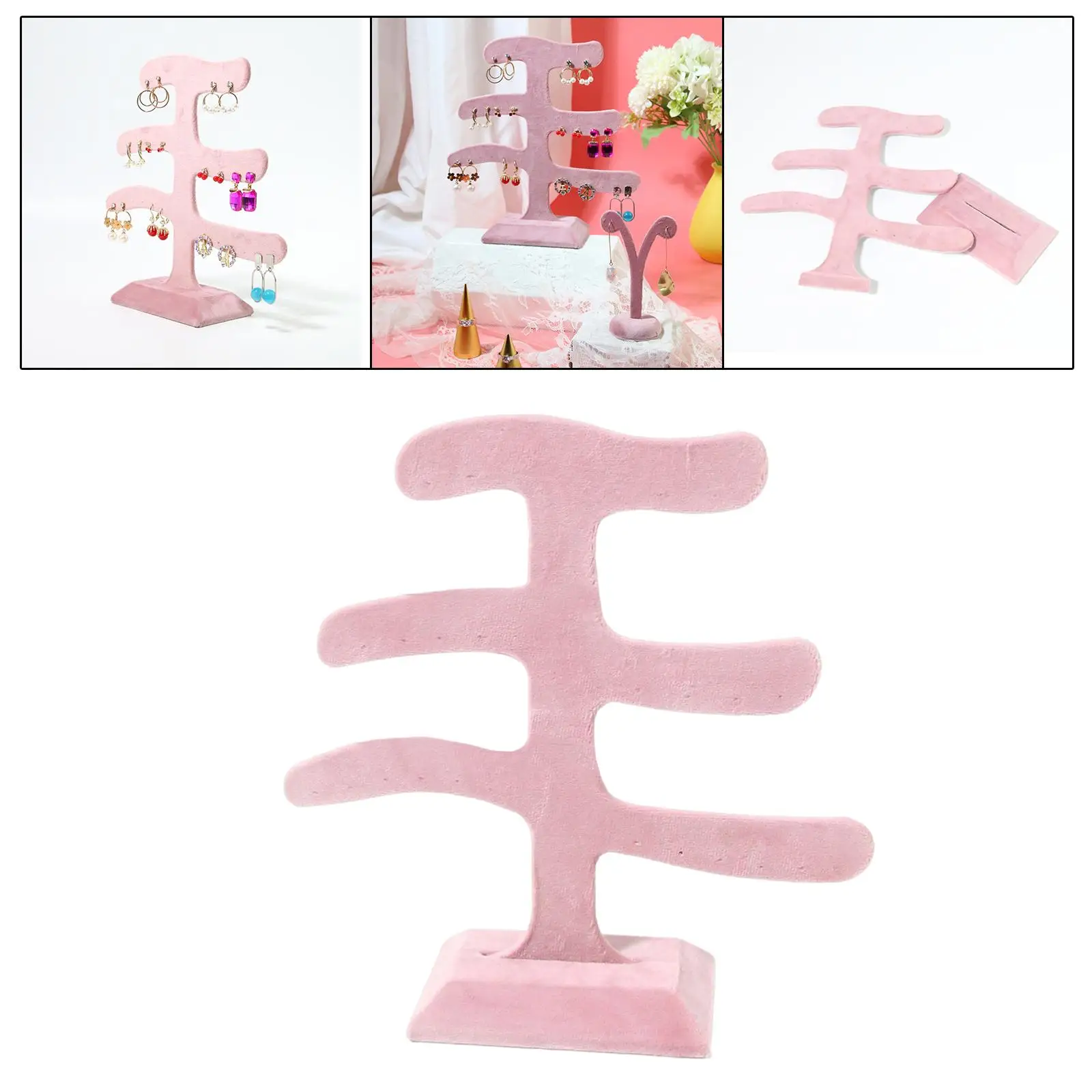 3 Tier Earrings Holder Stand Flannel Jewelry Display Tree Organizer for Ear Studs Shops Showroom