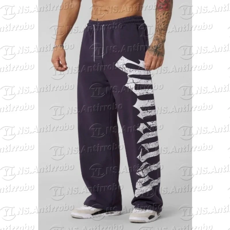 Men's Casual Wide Leg Sweatpants Fitness Running Loose Fit Fashionable Brand Leisure Long Trousers Big Size Streetwear