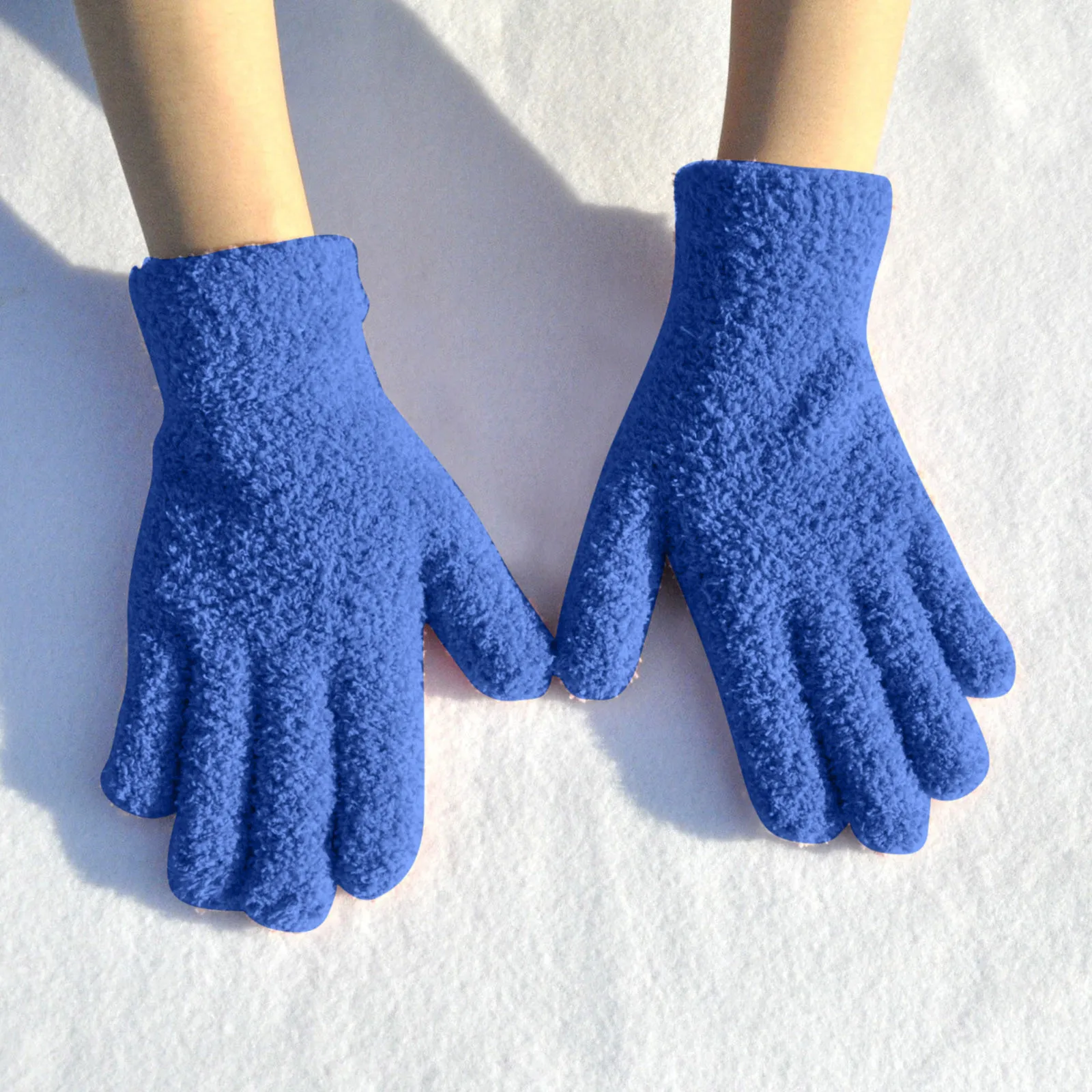 Short Gloves Winter Coral Fleece Children Solid Knitted Plush Furry Full Finger Mittens Autumn Hand Warmer Men Women