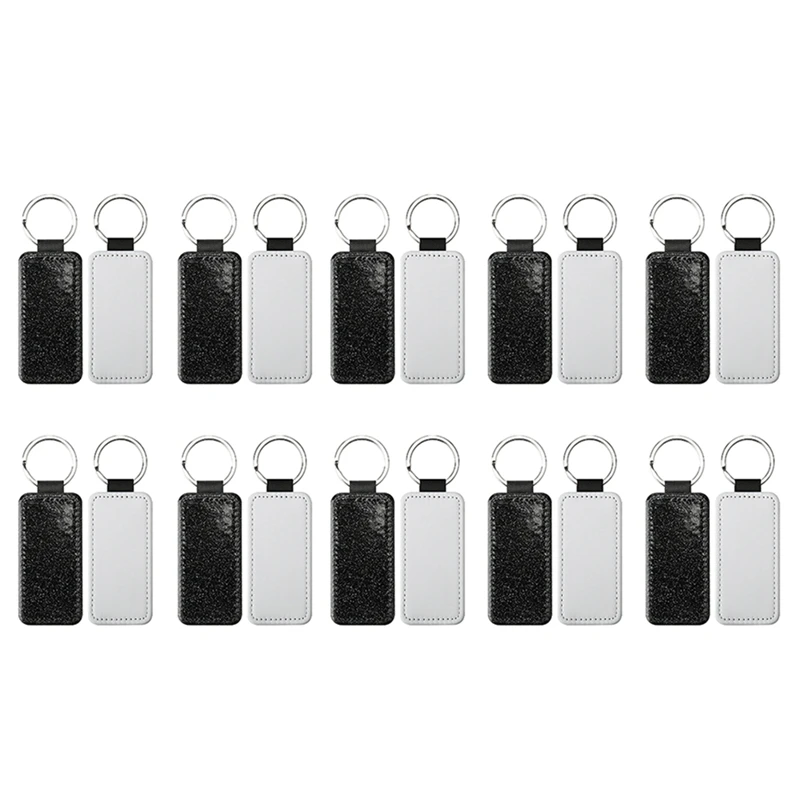 

20Piece Sublimation Blanks Keychain Glitter PU Leather Keychain Heat Transfer Keyring Sublimation Keychains Blank Black