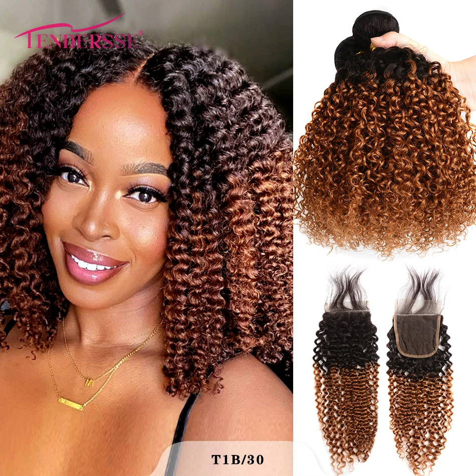 10A Cabello humano rizado afro mongol 3 paquetes con cierre de encaje 4x4 100% tejido de cabello humano rizado virgen sin procesar