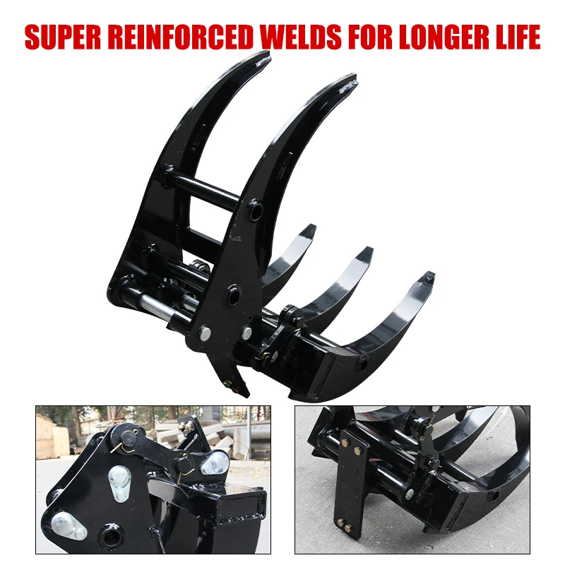 1-Ton Mini Excavator Compatible Metal Grapple Grabber for Small Excavators, with 42.25-Inch Maximum Opening Distance