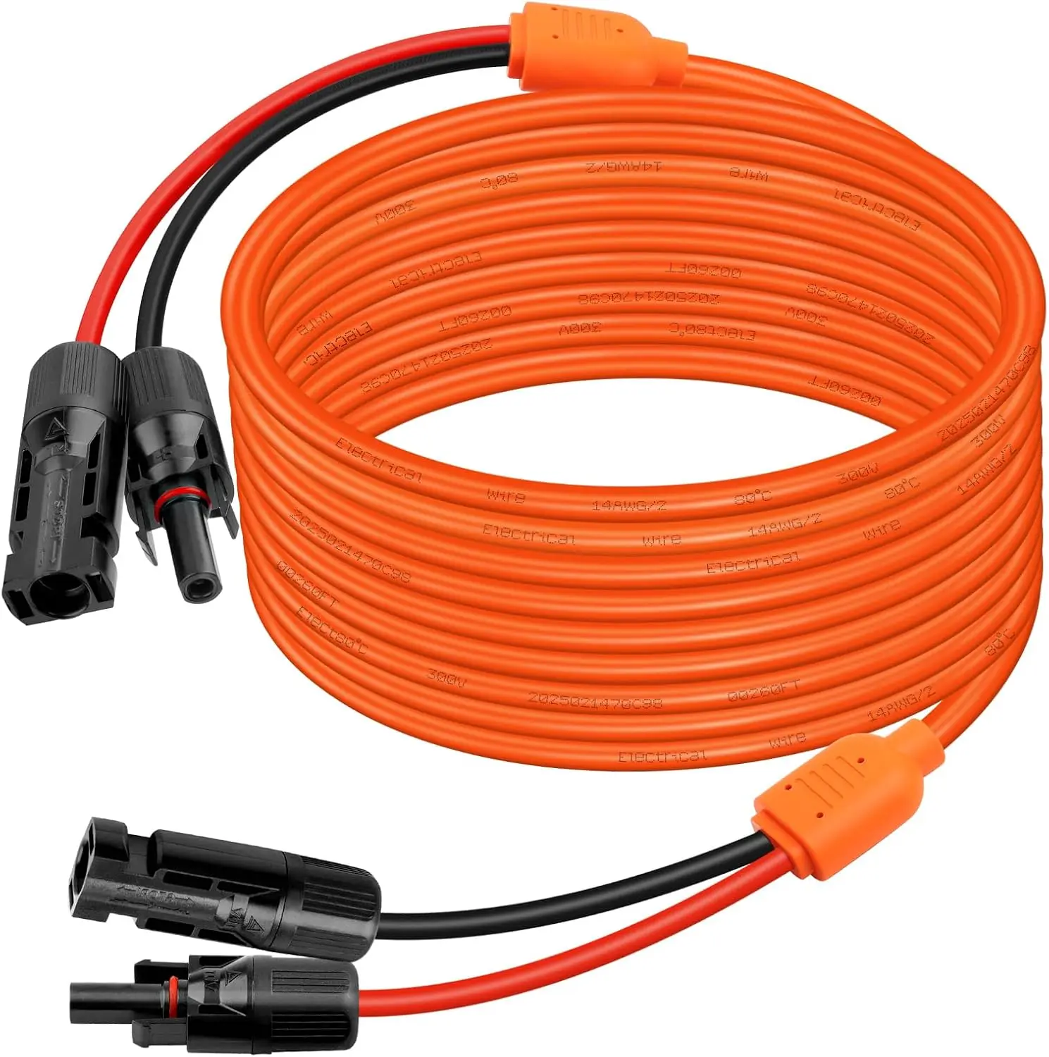 Solar Extension Cable 50FT, 14AWG Tinned Copper with Solar Panel Connectors, 10AWG Red & Black Branch Wires, Heavy Duty