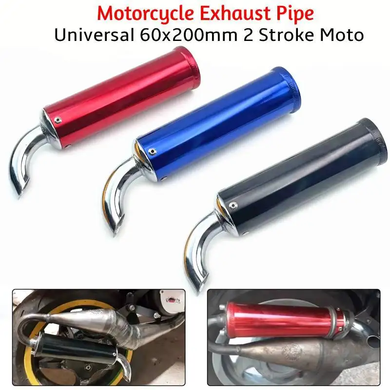 Silenciador de escape para motocicleta, silenciador de 60x200mm para patinete callejero, silenciador modificado de carreras de Motocross, tubo de escape de 2 tiempos