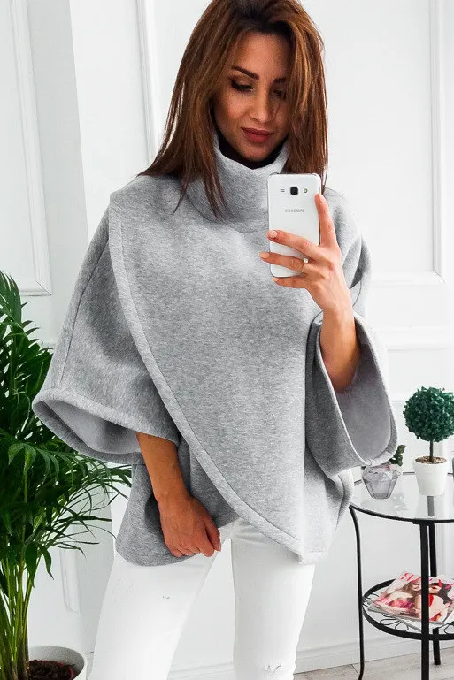 

Autumn Winter Chic Sweatshirt Fleece Cloak Bat Sleeved High-necked Sweater Thick Warm Cape Tops y2k 2022 Wholesale Drop Shipping