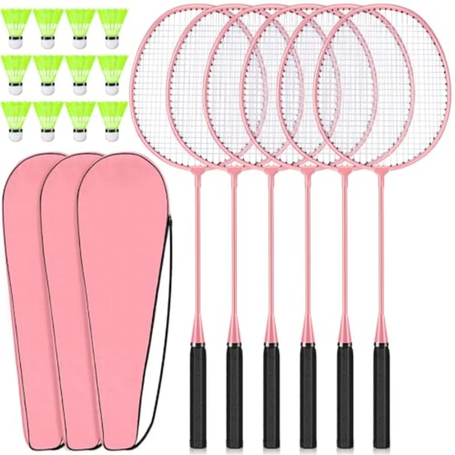 

6 Packs Badminton Rackets Set Include 6 Lightweight Rackets 12 Nylon Plastic Shuttlecocks 3 Carrying Bags for Summer Outdoor Ba