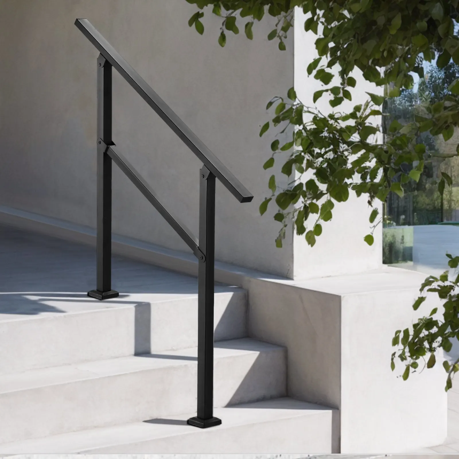 

Outdoor Handrails for Steps, 2-3 Step Stair Rail Kit, Black Square Tube with Horizontal Bar, Carbon Steel Support Rails for S