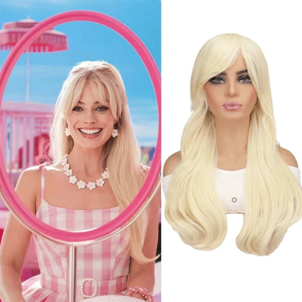 

2024NEW Movie Barbie Wig Cosplay For Woman Adult Blond Hair Curly Hair Halloween Barbie Style Synthetic Long White