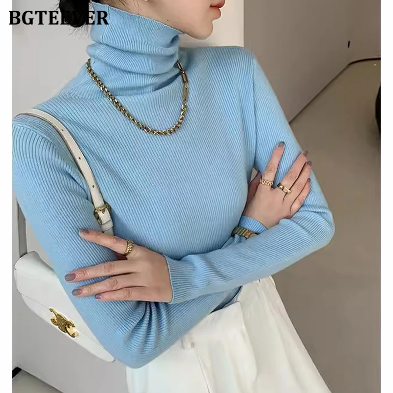 BGTEEVER Basic Turtleneck Sweaters for Women Long Sleeve Skinny Ladies Knitted Jumpers Autumn Winter Women Warm Pullovers