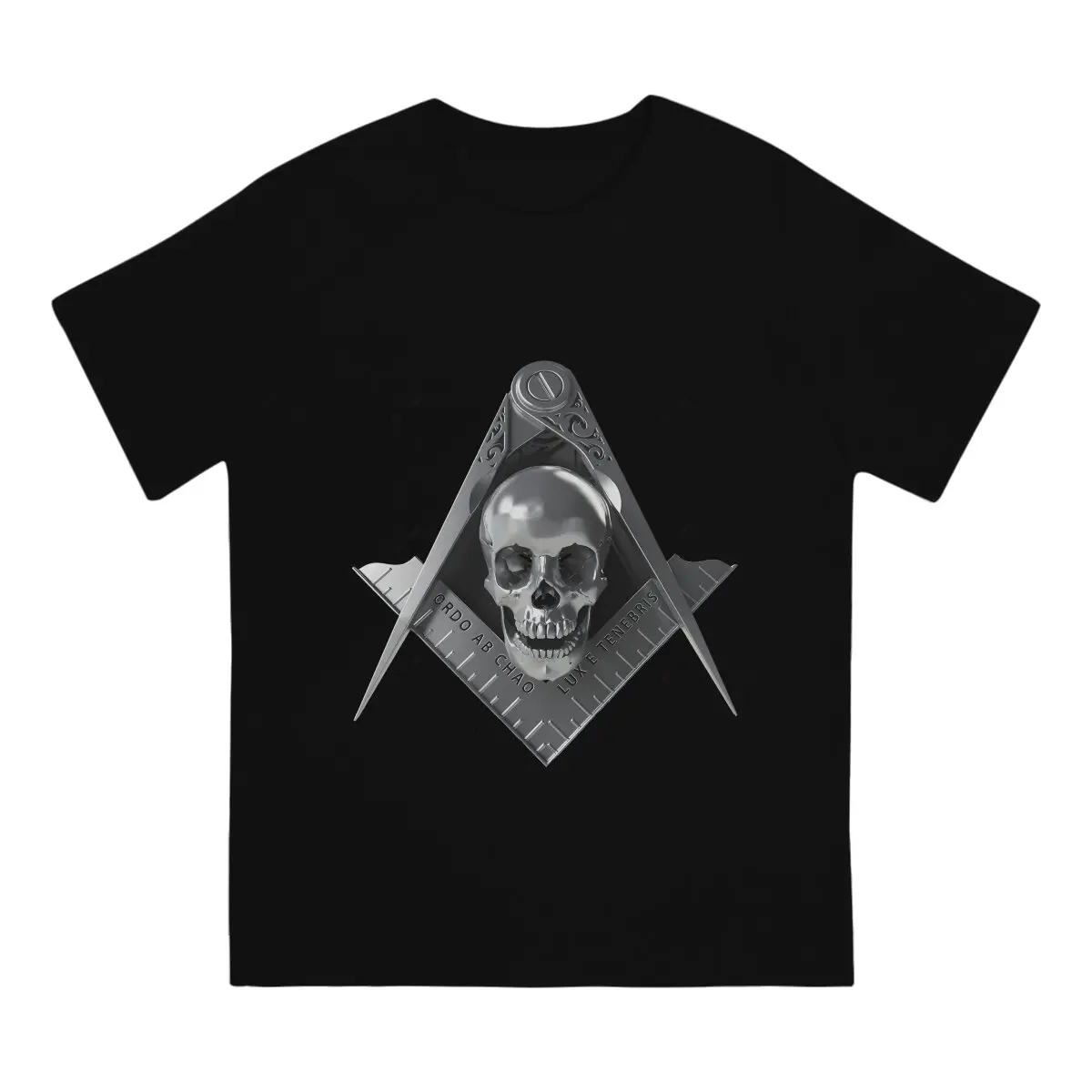 Freemason Square & Compass Silver Skull Widows Son Masonic  T Shirt Gothic Crewneck TShirt Harajuku Streetwear Polyester