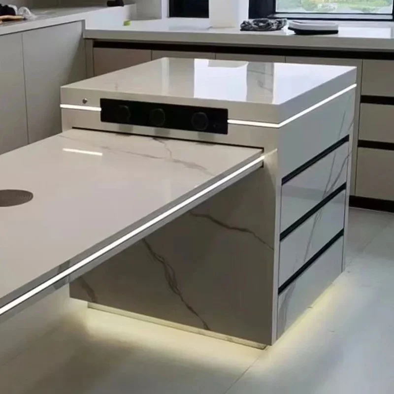 طاولة جزيرة بلاطة الصخور، طباخ حثي منزلي واحد متعدد الوظائف، قابل للسحب، حديث وبسيط، ومطعم فاخر #4