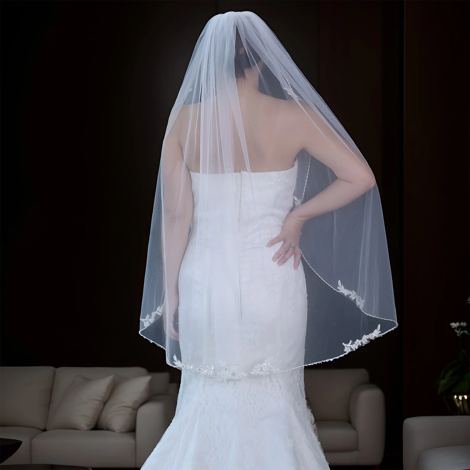 Wedding Veil Elegant Crystal Edge Bridal Veil Single Soft Tulle Wedding Accessory Velos Cristianos De Iglesia Customizable V242