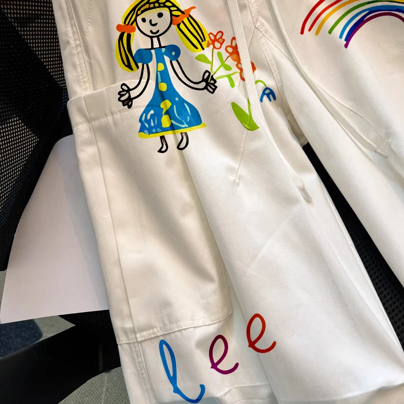 Pantaloni da lavoro Dstring a vita alta casual retrò americani Pantaloni larghi a gamba larga Uomo Donna Pantaloni casual con senso del design estivo